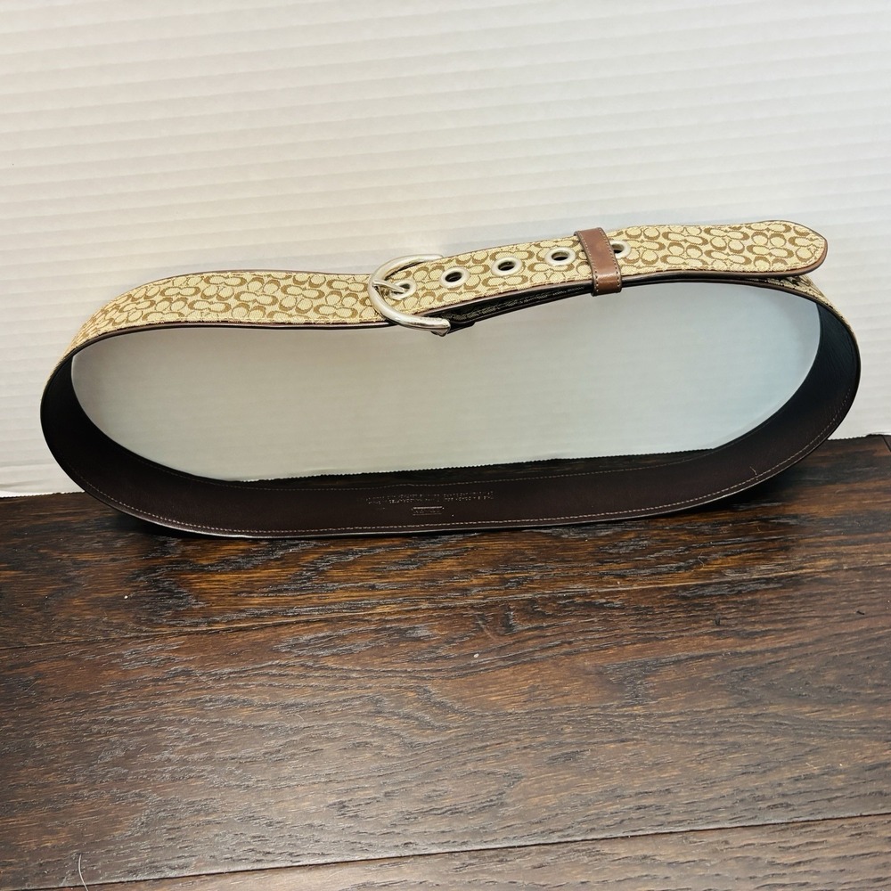 Coach Canvas Woven Jacquard Leather Signature Logo Belt XL Solid Brass Hardwar - Picture 3 of 8